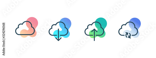 Set of clouds icon with abstract gradient fluid background - vector