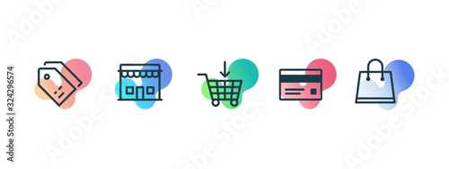 Set op shop retail icon set with abstract gradient fluid background - vector