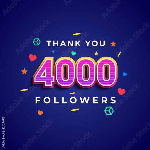 Thank you 4000 followers design.Thank you followers congratulation card. Vector illustration for Social Networks. Web user or blogger celebrates a large number of subscribers. - Vector