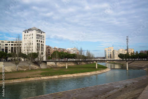 Bridge over river Lez and new urban development, Montpellier, France