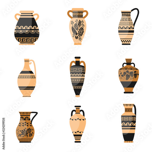 Set of ancient, ornamethal, old greek or rome vase