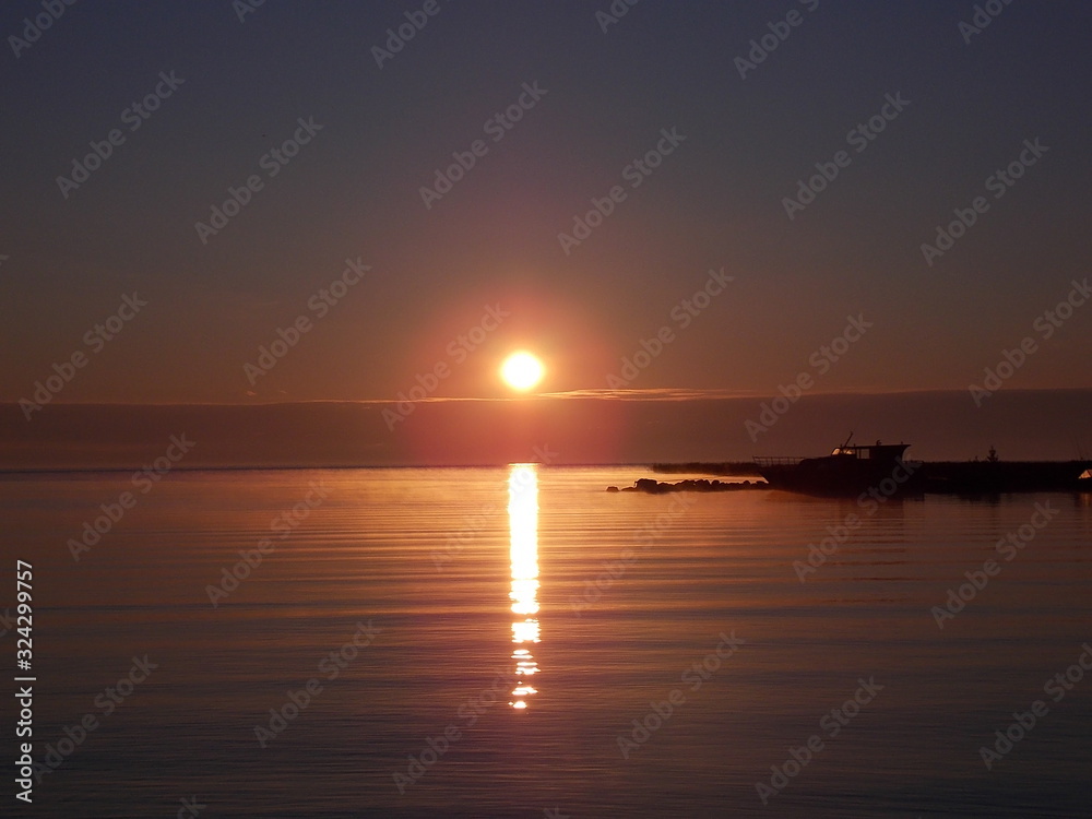 Serenity: sunrise, Onega lake in Russia