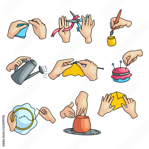 Creative hobby action by hands, like sewing, pottery