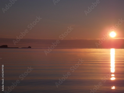 Serenity: sunrise, Onega lake in Russia