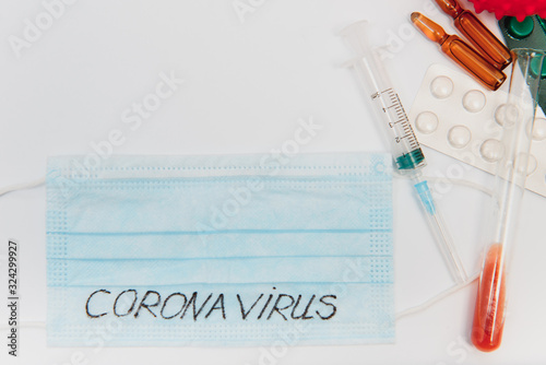 2019 Novel Coronavirus. 2019-nCoV. Wuhan, China 2Novel coronavirus - 2019-nCoV. The inscription medical protective mask Coronavirus. Chinese coronavirus outbreak. photo