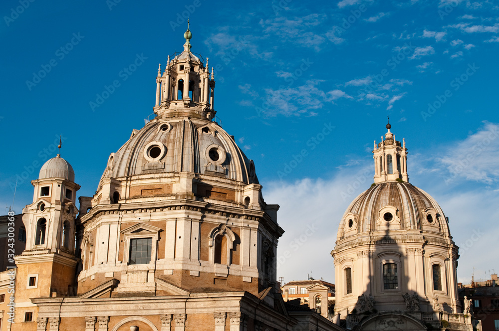 Domes of Santissimo Nome di Maria and Santa Maria di Loreto churchs, Rome, Italy