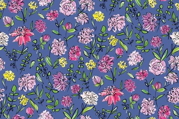 Acrylglasbilder Very-Peri-Muster Frühlingsblumen buntes Aquarellmuster  © Elena