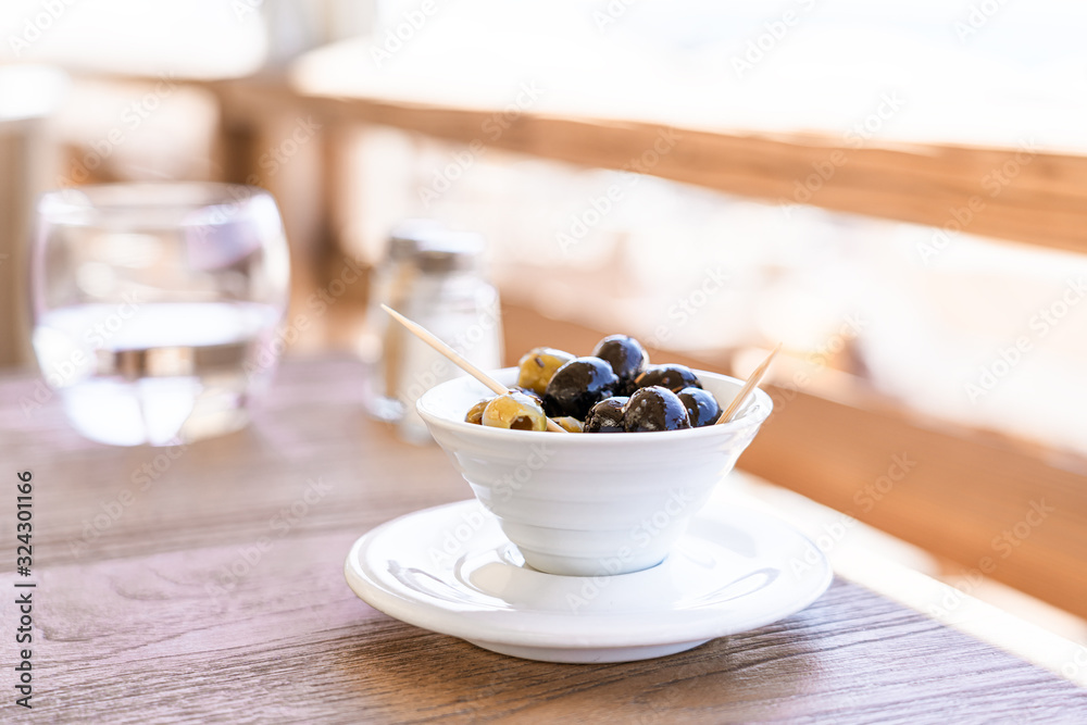 Green And Black Olives On Table Green And Black Olives On Table