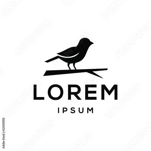 bird logo on a tree branch icon design vector illustration in minimalist vintage modern small bird style