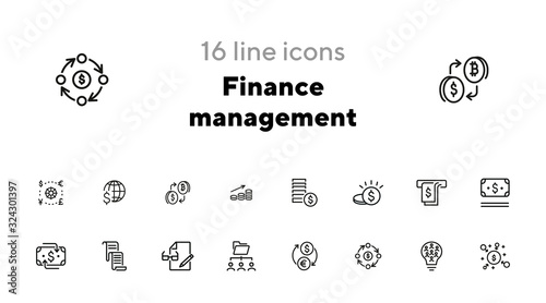 Finance management line icon set. Money, cash, currency exchange, cashback. Finance concept. Can be used for topics like finance consulting, planning budget, income, investment