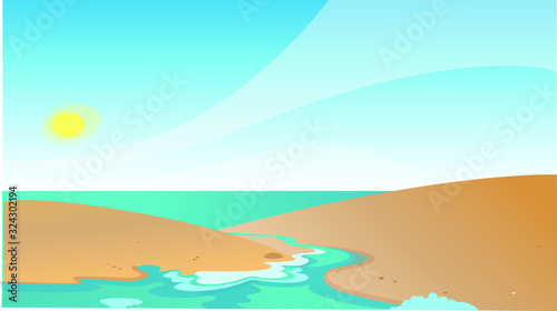 Beautiful beach in cartoon style with sea sun and sand in vector style © GABRIELA