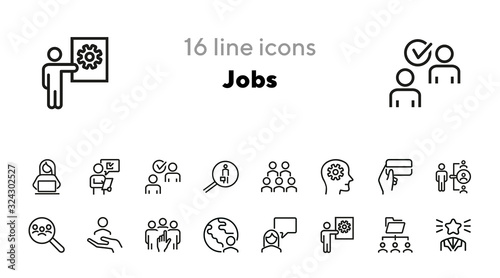 Jobs line icon set. Candidate, employee, manager. Business concept. Can be used for topics like human resource, career, selection