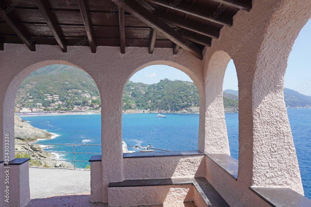 Italy , La Spezia, Bonassola sea village near Cinque Terre - Madonnina della Punta is a little church by the sea