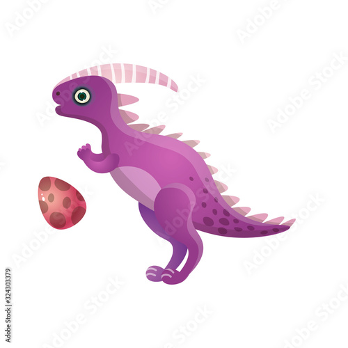 Violet cute dotted dinosaur with circle kid egg