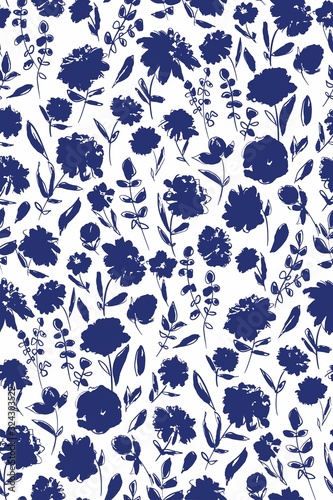 Floral seamless background pattern. Colorful spring flowers hand drawn, vector. Spring summer. Fabric swatch, textile design,wrapping, paper