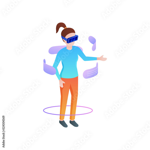 Girl fashion wear vr glasses and chat social friends