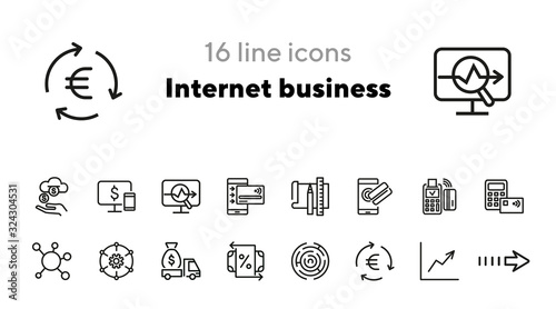 Internet business icons. Set of line icons. Money turnover, automatic income, multimanagement. Business concept. Vector illustration can be used for topics like business, finance, technology