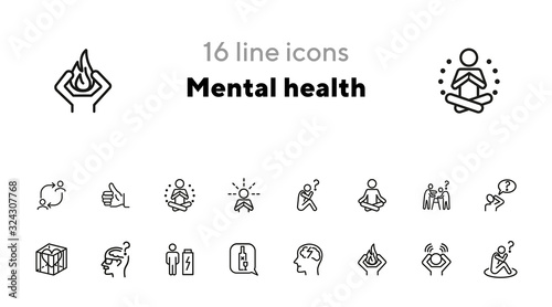 Mental health line icon set. Person, patient, brain, disease. Health concept. Can be used for topics like disorder, medical help, symptoms