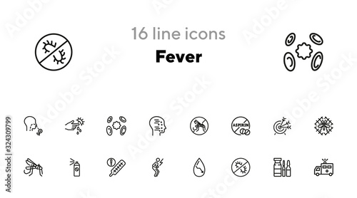 Fever line icon set. Mosquito, bacteria, virus, ambulance car. Health concept. Can be used for topics like epidemic, infection, urgent help