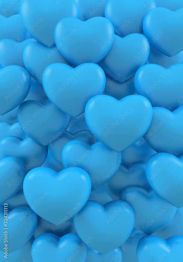 hearts love blue 3d illustration - obrazy, fototapety, plakaty 