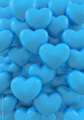 hearts love blue 3d illustration