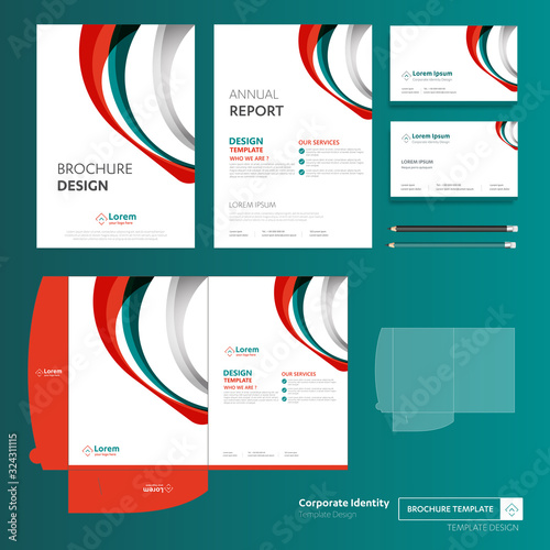 Flyer brochure business annual report cover template design Corporate Business Identity Folder digital technology company Element of stationery people community presentation working promotion blue red