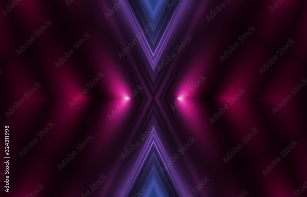 Dark abstract futuristic background. Neon lines glow. Neon lines, shapes. Pink-blue glow. Empty Stage Background