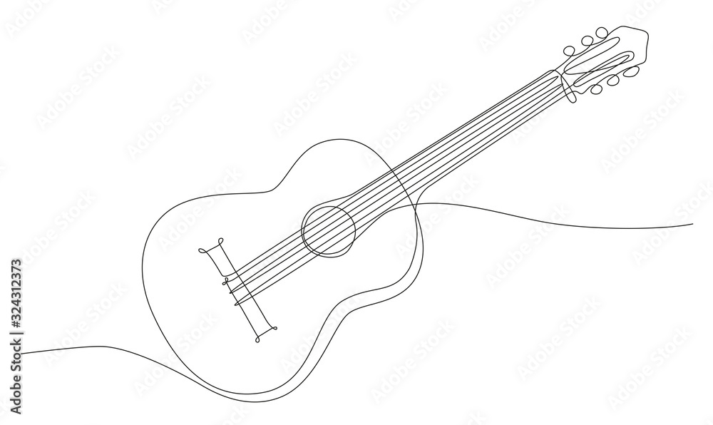 Illustrazione Stock disegno a singola linea continua di chitarra classica |  Adobe Stock