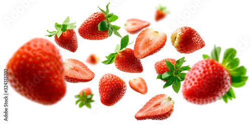Strawberry berry levitating on a white background photo