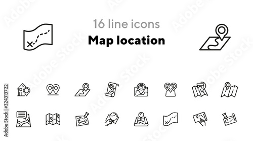 Map location line icon set. Pin, mark pointer, city plan. Navigation, concept. Can be used for topics like route, itinerary, address