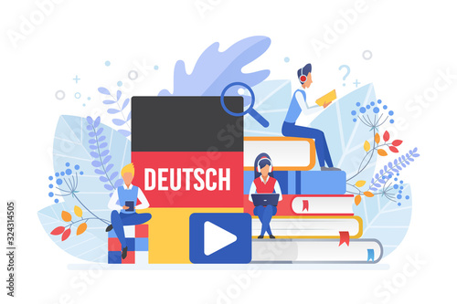 Online language courses flat vector illustration. Distance education, germany remote school, university lessons. German language Internet class, e learning isolated clipart on white background
