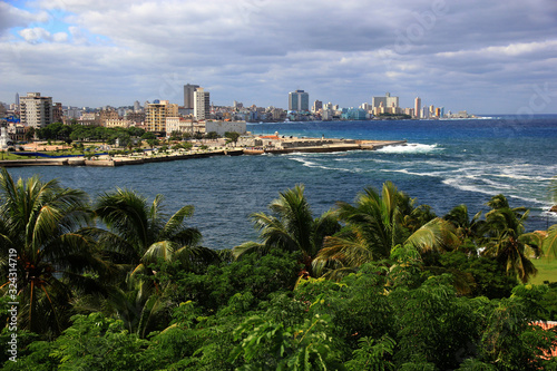 Colorful views, architecture, buildings, ocean, in Havana, Cuba