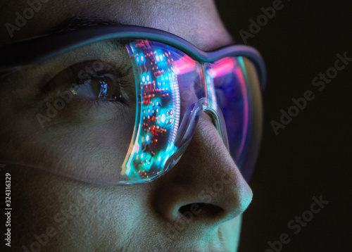 Reflection of a circuit board on glasses