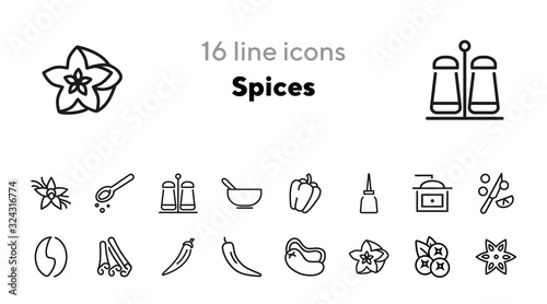 Spices line icon set. Seasoning, ingredient, aroma. Cooking concept. Can be used for topics like food, culinary, cuisine
