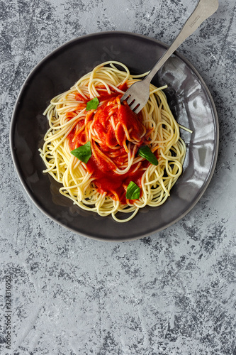Homemade Spaghetti with tomato and basil sauce