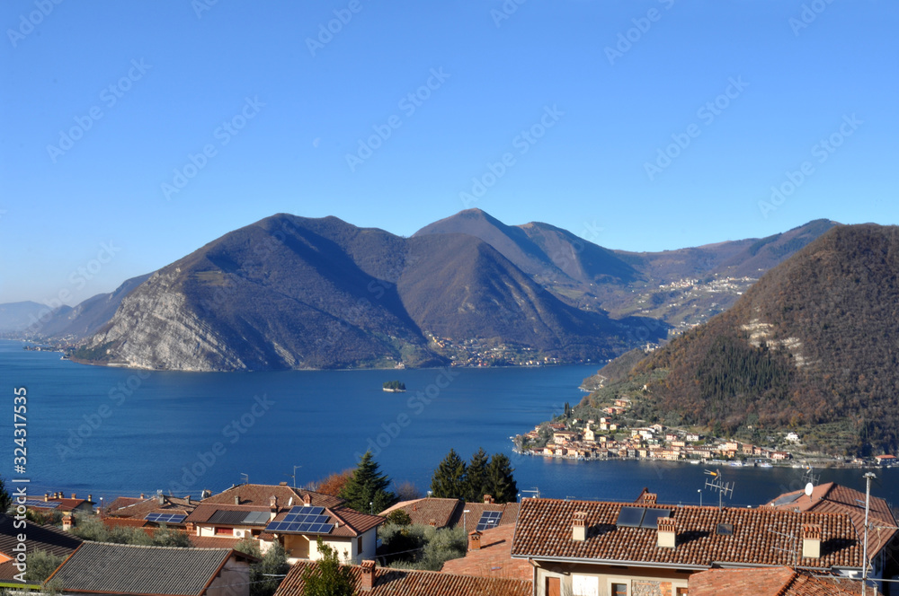 Panorama of Lake Iseo and Montisola in the province of Brescia - Lombardy - Italy