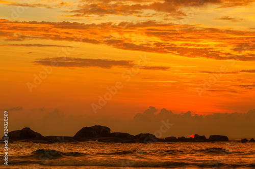 Dramatic sunset sky with clouds over ocean. Sri lanka