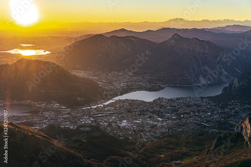 Sunset and landscape in the Orobie Alps during a fantastic cloudless day  near the town of Lecco  Italy - February 2019.
