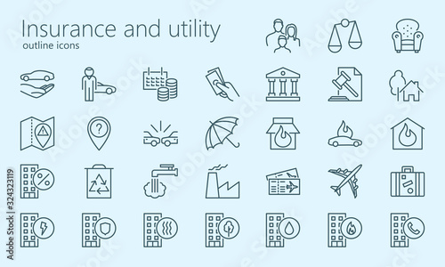 Insurance and utility outline iconset