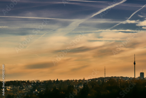 A cloudy sunup above the TV Tower of Stuttgart