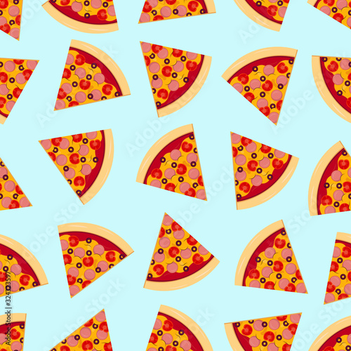 Pizza slice pattern design. Pizza background. Seamless pattern