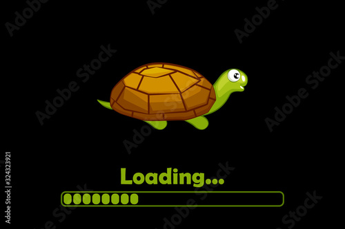 Cartoon turtle and loading icon for interface.