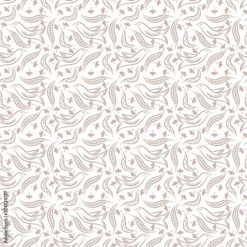 Birds and leaves Seamless pattern