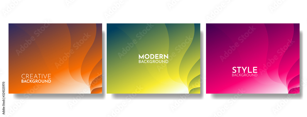 Naklejka premium Dynamic modern set of yellow, purple, orange abstract liquid poster design, abstract fluid design for web landing poster banner mobile. Vector illustration. Eps10. Futuristic liquid style background