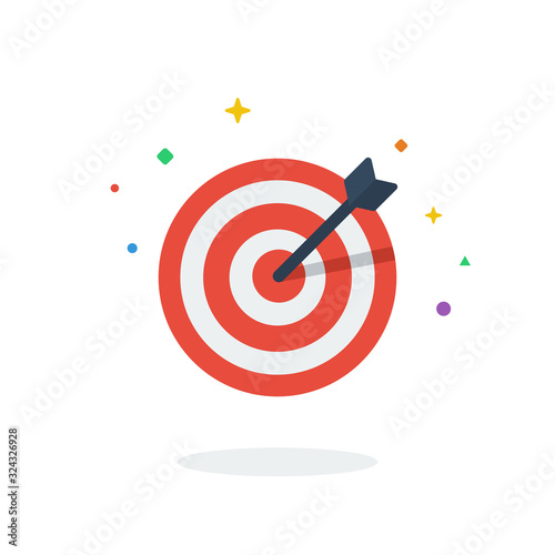 Unique flying bulls eye target point flat badge icon vector for website photo