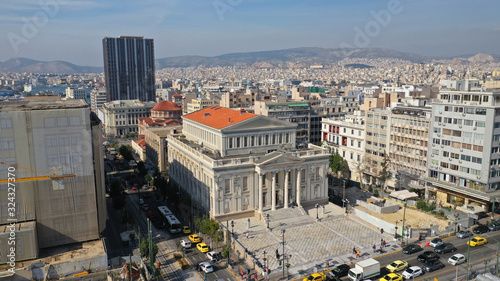 Aerial drone photo of famous landmark Piraeus municipal theatre, Attica, Greece