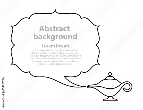 Magic lamp speech bubble smoke vector Aladdin oil lamp silhouette Abstract border of smoke pulled from a genie. Vector illustration