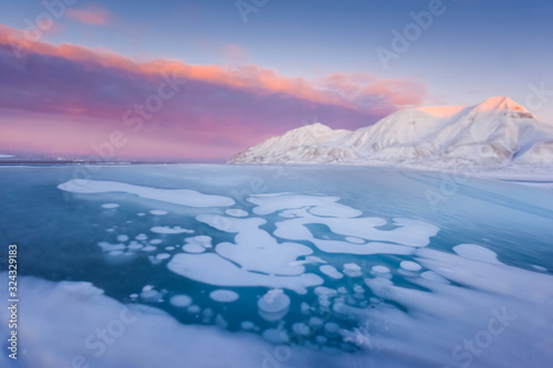  norway landscape nature of the mountains of Spitsbergen Longyearbyen Svalbard arctic ocean winter polar day sunset sky