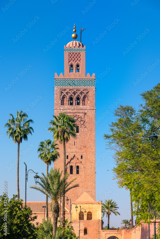 Koutoubia Mosque minaret located at medina quarter of Marrakesh, Morocco