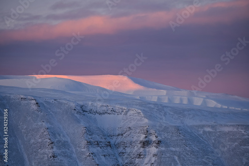  norway landscape nature of the mountains of Spitsbergen Longyearbyen Svalbard arctic ocean winter polar day sunset sky